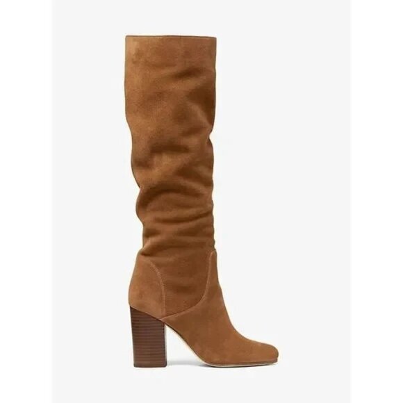 Michael Kors Leigh Slouchy Suede Tall Boots Luggage 9 Round Toe $275 - Picture 1 of 2